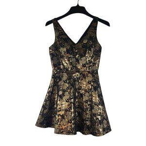 Gold & Black Brocade Mini Evening Cocktail Dress Small Do+BE Full Skirt Skater